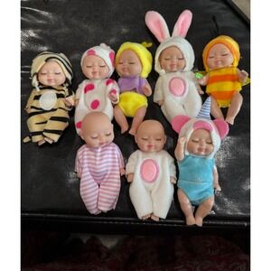 Set of 9 Adorable Sleeping Baby Dolls Toy Figurines Animal Costumes